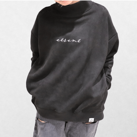 fake suede high neck sweat /BK(ETS-2019)