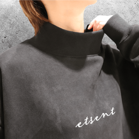 fake suede high neck sweat /BK(ETS-2019)