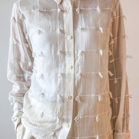 格子柄コットンボイル リボンシャツ  Cotton Voile Shirt