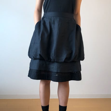 黒リネン レイヤードバルーンスカート  Black Linen Layered Balloon Skirt