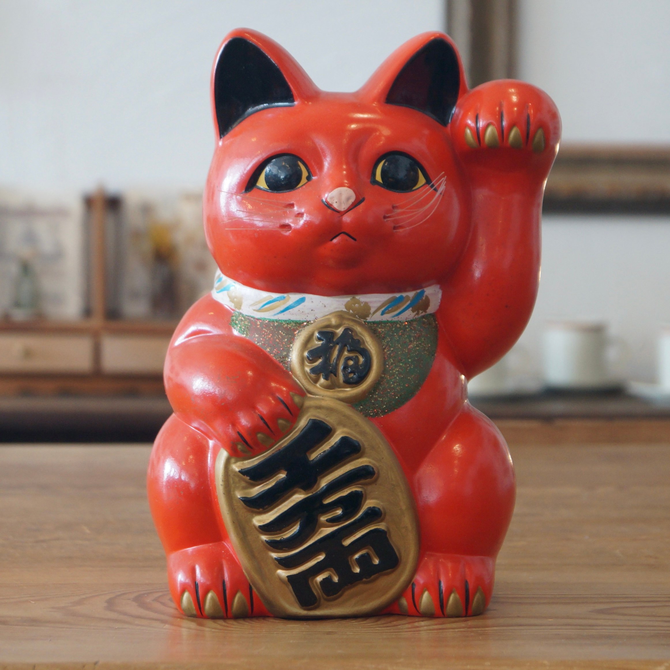 招き猫 赤物 レトロ original