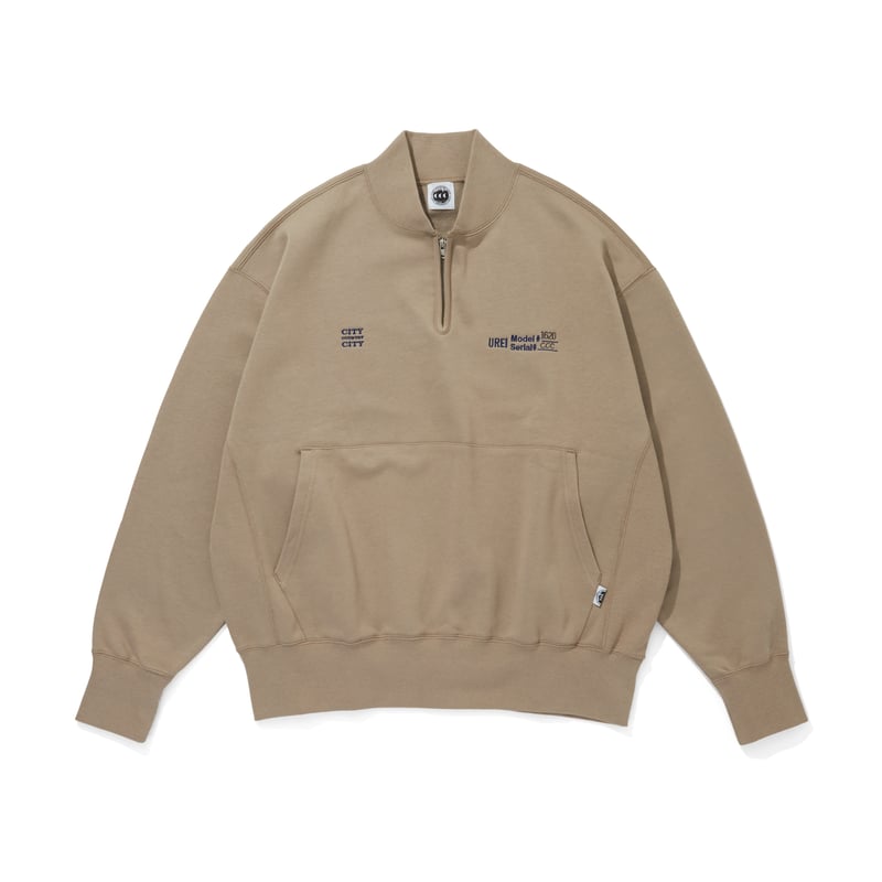 EMBROIDERED LOGO HALF ZIP SWEATSHIRT_UREI_BEIGE