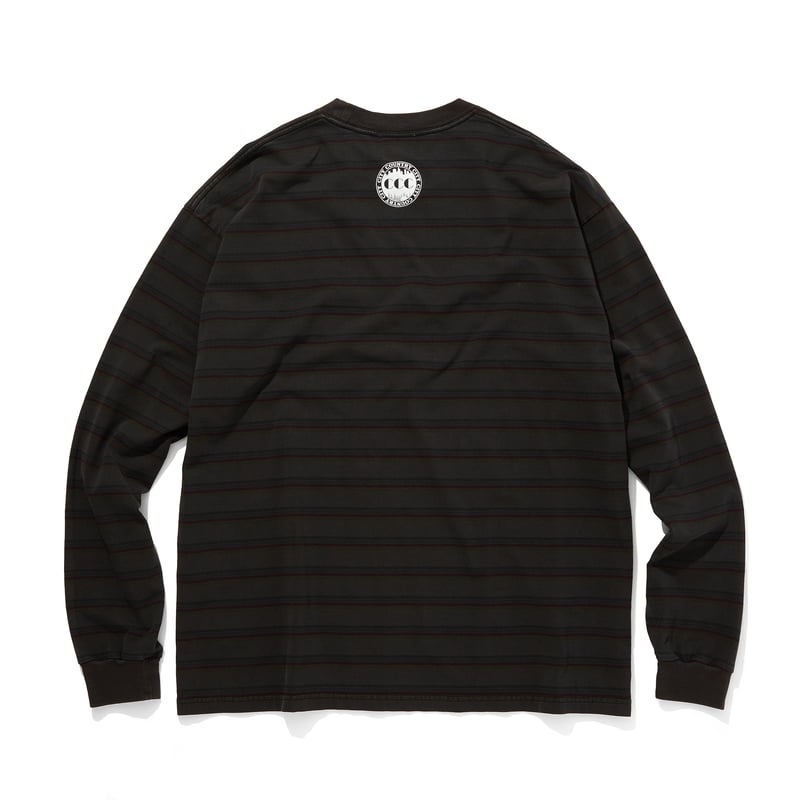 EMBROIDERED LOGO OVERDYE BORDER L/S T-SHIRT_BLA
