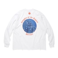 COTTON L/S T-SHIRT_KNIGHTS OF THE JAGUAR ARTWORK BY Abu Qadim Haqq_WHITExORANGE