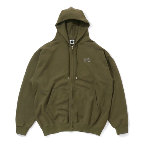 ARCHIVE SALE_Embroiderd Logo Cotton Zip Up Hoodie_ Sound City Country City_Olive