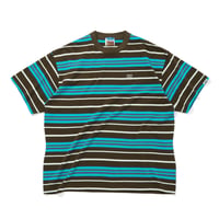 EMBROIDERED LOGO MULTI BORDER  T-SHIRT_BROWNxBLUE