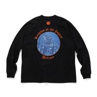 COTTON L/S T-SHIRT_KNIGHTS OF THE JAGUAR ARTWORK BY Abu Qadim Haqq_BLACKxORANGE