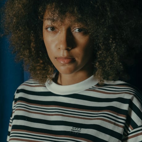 EMBROIDERED LOGO MULTI BORDER  T-SHIRT_BROWNxWHITE