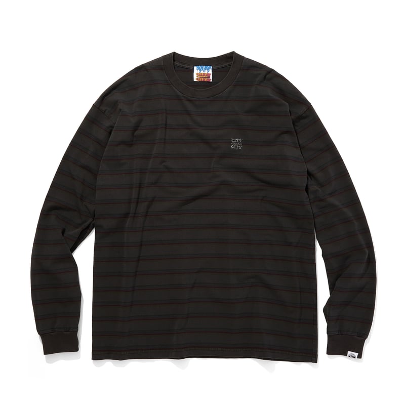 EMBROIDERED LOGO OVERDYE BORDER L/S T-SHIRT_BLA
