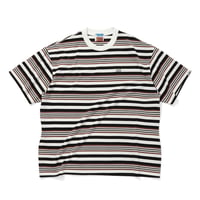 EMBROIDERED LOGO MULTI BORDER  T-SHIRT_BROWNxWHITE
