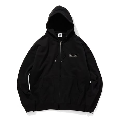 ARCHIVE SALE_EMBROIDERED LOGO ZIP UIP COTTON HOODIE_BLACK