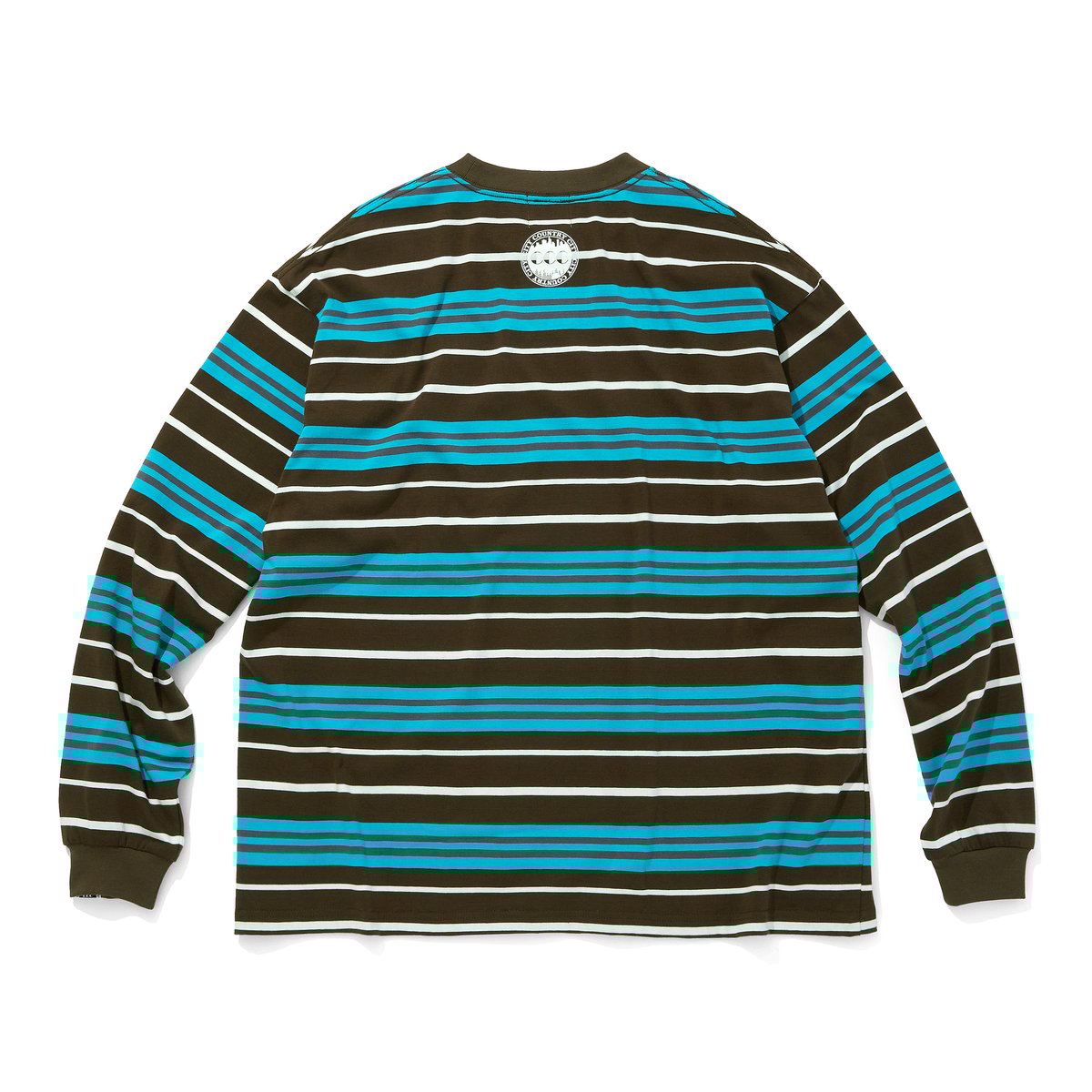 EMBROIDERED LOGO MULTI BORDER L/S T-SHIRT_BROWN