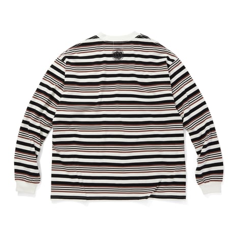 EMBROIDERED LOGO MULTI BORDER L/S T-SHIRT_BROWNxWHITE