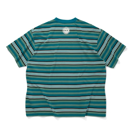 EMBROIDERED LOGO MULTI BORDER  T-SHIRT_GREEN x WHITE