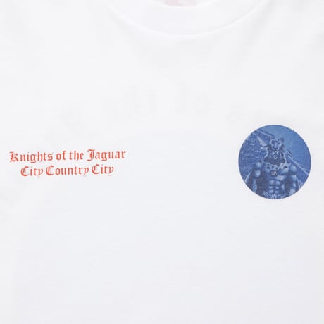 COTTON L/S T-SHIRT_KNIGHTS OF THE JAGUAR ARTWORK BY Abu Qadim Haqq_WHITExORANGE