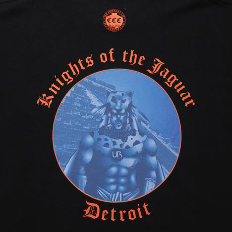 COTTON L/S T-SHIRT_KNIGHTS OF THE JAGUAR ARTWORK BY Abu Qadim Haqq_BLACKxORANGE