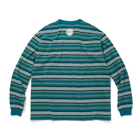 EMBROIDERED LOGO MULTI BORDER L/S T-SHIRT_GREENxWHITE