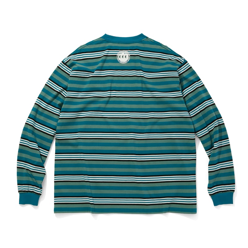 EMBROIDERED LOGO MULTI BORDER L/S T-SHIRT_GREEN