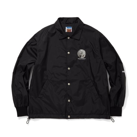 NYLON COACH JACKET_KNIGHTS OF THE JAGUAR ARTWORK BY Abu Qadim Haqq_BLACKxWHITE