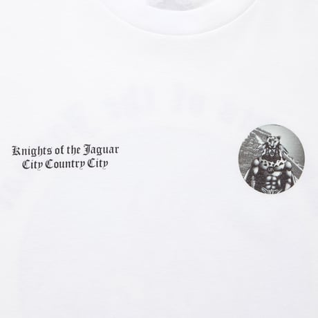 COTTON L/S T-SHIRT_KNIGHTS OF THE JAGUAR ARTWORK BY Abu Qadim Haqq_WHITExBLACK