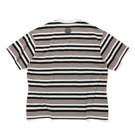 EMBROIDERED LOGO MULTI BORDER  T-SHIRT_BROWNxWHITE