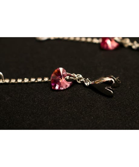 【Hiina Rose】／スワロフスキーハート×ストーン付きチェーン ピアス