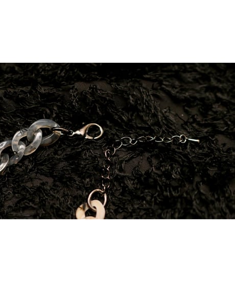【Hiina Rose】／HINAイニシャル付き！ツートーンマーブルカラー・アクリルチェーン ブレスレット（グレイ×アイボリー）【一点もの】