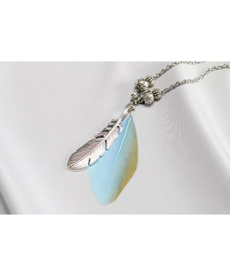 【Hiina Rose】／リアルフェザー×メタルフェザー・チェーン ネックレス（ブルー)【数量限定販売】