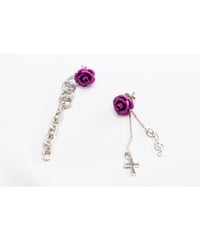 【Hiina Rose】／6way！メタルチェーン・ローズピアス（パープルローズ）