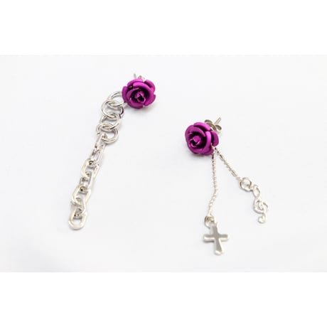 【Hiina Rose】／6way！メタルチェーン・ローズピアス（パープルローズ）
