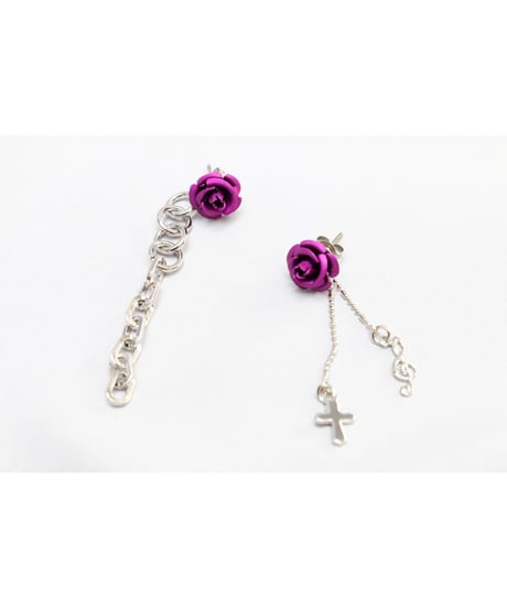 【Hiina Rose】／6way！メタルチェーン・ローズピアス（パープルローズ）