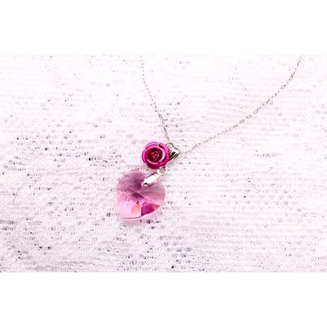 【Hiina Rose】／スワロフスキー ハート ネックレス（ローズピンク）