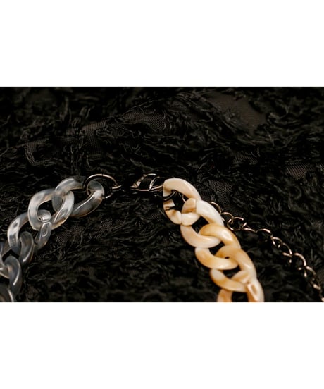 【Hiina Rose】／HINAイニシャル付き！ツートーンマーブルカラー・アクリルチェーン ブレスレット（グレイ×アイボリー）【一点もの】