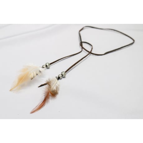 【Hiina Rose】／ウエスタン調 リアルフェザー・ループタイ（ダークブラウン／レザー）