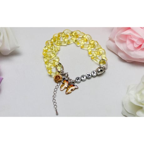 【Hiina Rose】／HINAネーム入り！ アクリルチェーン・バタフライ ブレスレット（クリアーイエロー）