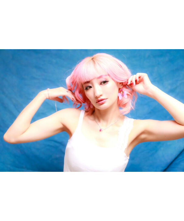 Hiina Rose】／シフォンバタフライ・スワロフスキー ピアス（ ピンク