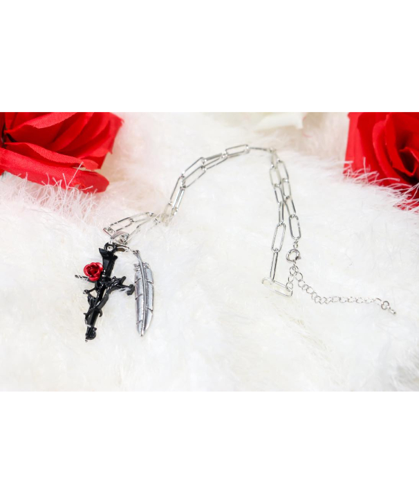 Hiina Rose】／ブラッククロス×フェザー ローズネックレス | WeROCK STO