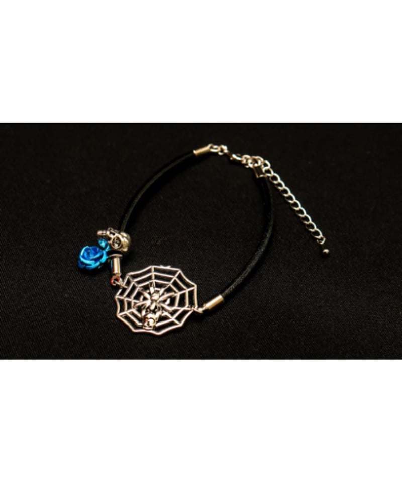 Hiina Rose】／蜘蛛の巣×ダブルスカル ブレスレット（ブルー