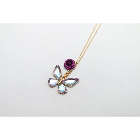 【Hiina Rose】／A級ガラスラインストーン・バタフライ ネックレス（オーロラパープル／G）／数量限定販売