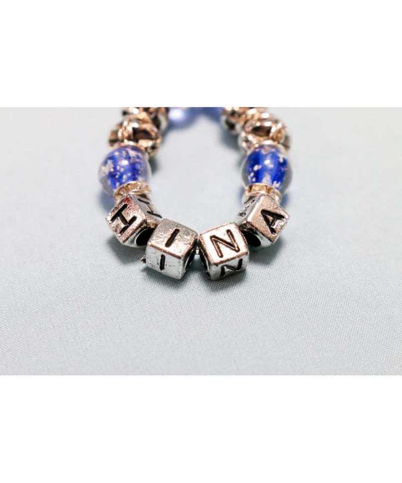 Hiina Rose】／HINAネーム入り！ガラスビーズ・キーホルダー（ブルー