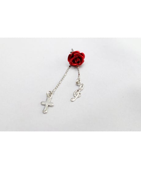 【Hiina Rose】／6way！メタルチェーン・ローズピアス（レッドローズ）