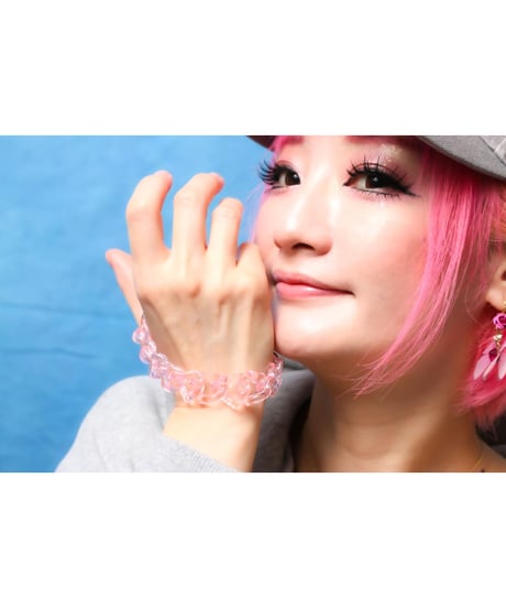 【Hiina Rose】／HINAネーム入り！ アクリルチェーン・バタフライ ブレスレット（クリアーピンク）