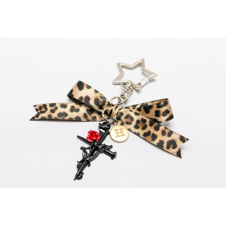 【Hiina Rose】／HINAイニシャル入り！レオパード・リボン キーホルダー（マットブロンズ）／数量限定販売