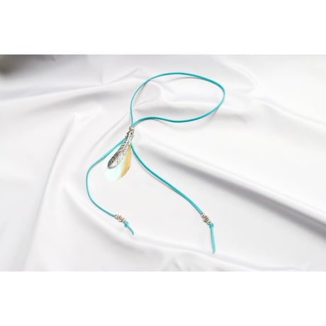 【Hiina Rose】／リアルフェザー×メタルフェザー・スエード チョーカー&ネックレス（アクア）【数量限定販売】