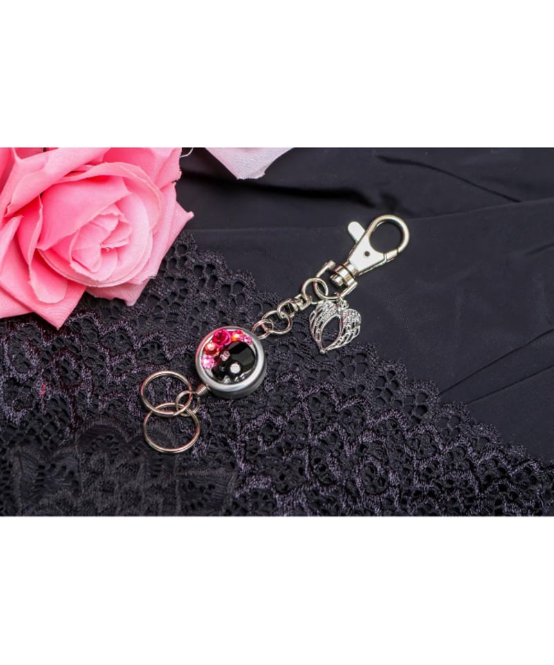 Hiina Rose】／スワロフスキー×ブラックスカル・リールキーホルダー