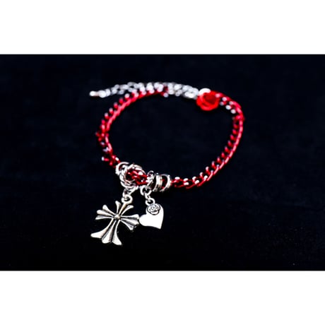 【Hiina Rose】／アンティーククロス カラーチェーン ブレスレット（レッド）