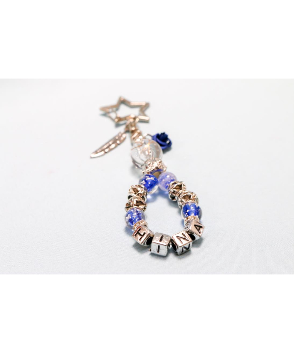 SOLD◆ハンドメイド インドネシアビーズ ガラスチャーム キーホルダー ブルー SOLD◇ハンドメイド インドネシアビーズ ガラスチャーム