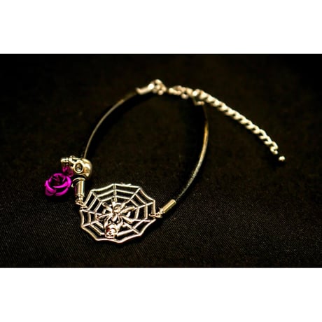 【Hiina Rose】／蜘蛛の巣×ダブルスカル ブレスレット（パープル）
