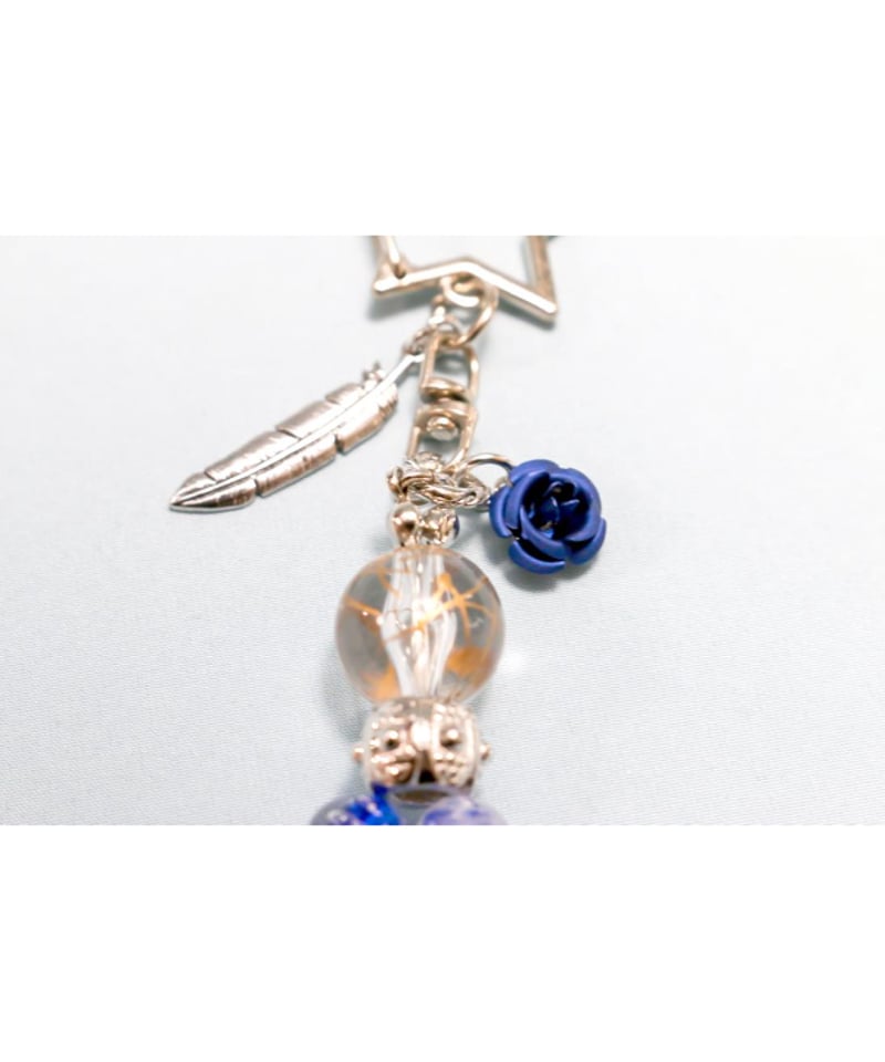 SOLD◆ハンドメイド インドネシアビーズ ガラスチャーム キーホルダー ブルー SOLD◇ハンドメイド インドネシアビーズ ガラスチャーム