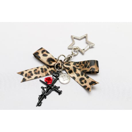 【Hiina Rose】／HINAイニシャル入り！レオパード・リボン キーホルダー（メタルシルバー）／数量限定販売